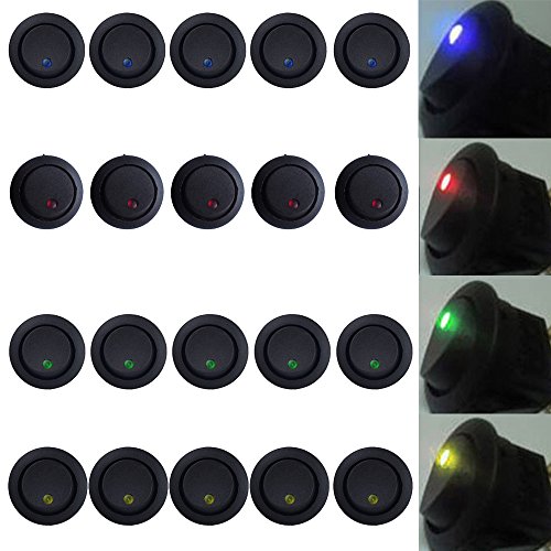 EE Support& Trade; 20 stuks 12V autoschakelaar wipschakelaar tuimelschakelaar led verlichte schakelaar blauw rood groen geel