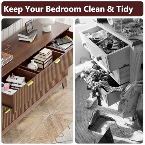 Image of 9 Drawer Dresser for Bedroom, 57''Wide Fluted Wooden Dresser Storage Cabinet and Chest of Drawers with Metal Handle, Storage Organizer for Living Room, Hallway, Entryway, Walnut