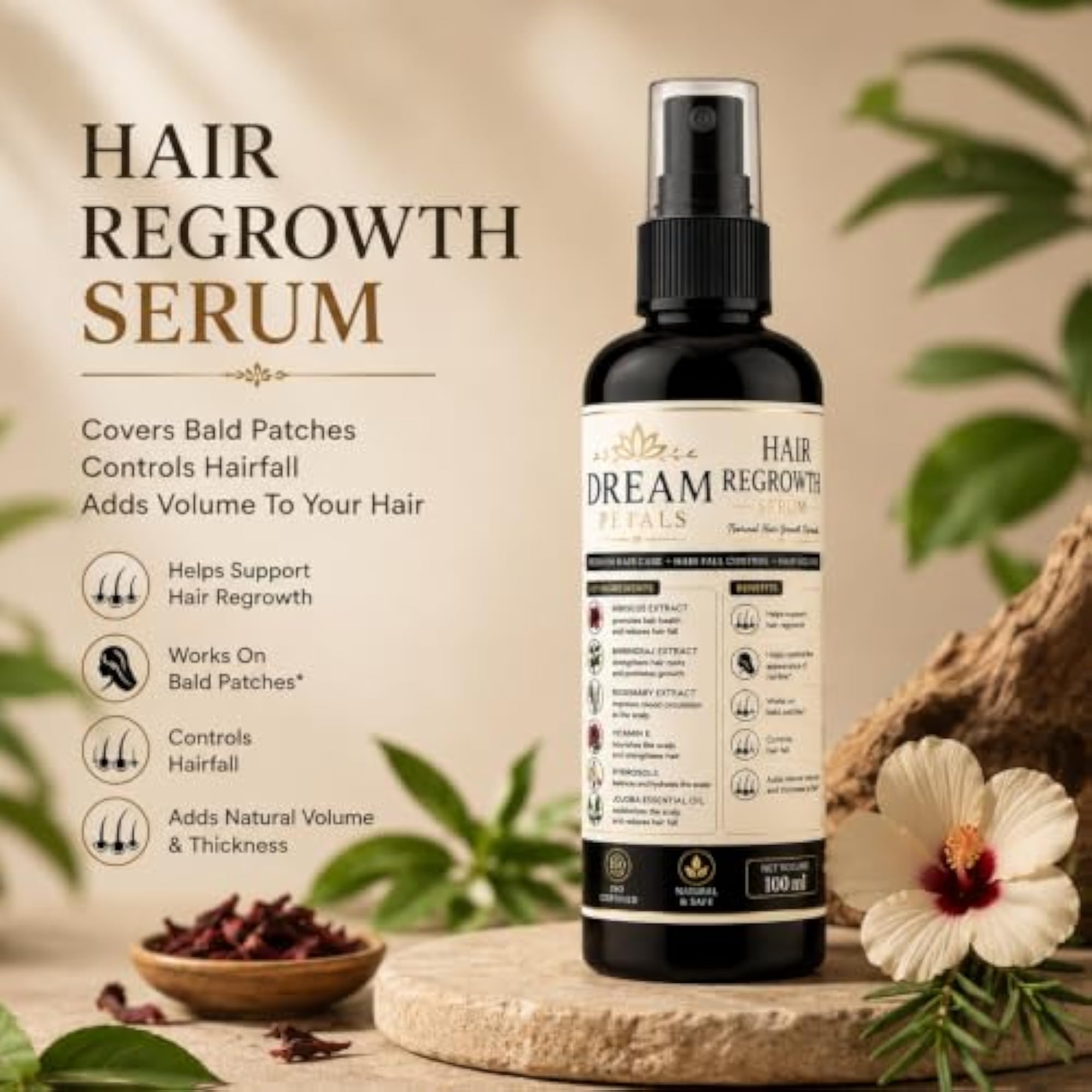 Hair Regrowth Serum with Herbal Extracts, Scalp Care