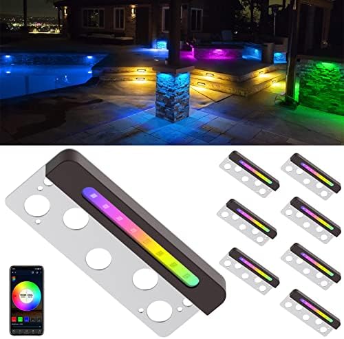 Ytiws 8 Pack 7 Inch 3W Smart Hardscape Lighting, 12V DC Retaining Wall Lights Color Changing, IP65 Waterproof Low Voltage Outdoor Lights, APP Control Landscape Step Light, Hardscape Paver Light