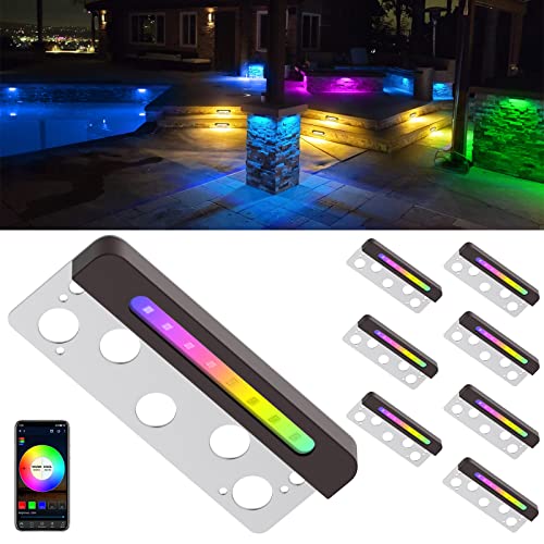 Ytiws 8 Pack 7 Inch 3W Smart Hardscape Lighting, 12V Dc Retaining Wall Lights Color Changing, Ip65 Waterproof Low Voltage Outdoor Lights, App Control Landscape Step Light, Hardscape Paver Light #TOP18