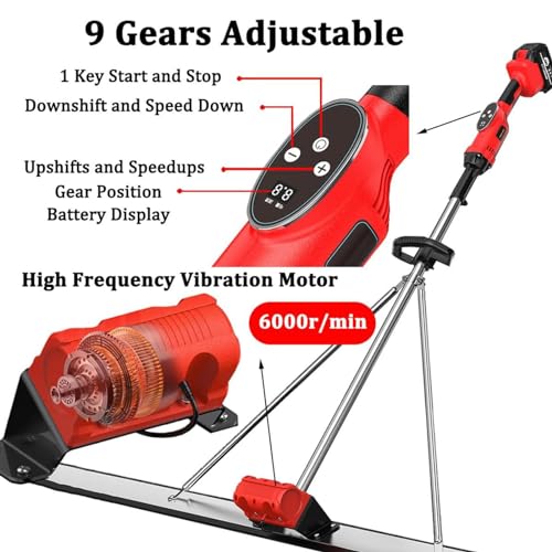 Máquina vibradora para hormigón, herramienta eléctrica de acabado inalámbrico de 9 velocidades, 1,5 m de longitud, juego de regla con pilas para acabado liso de hormigón