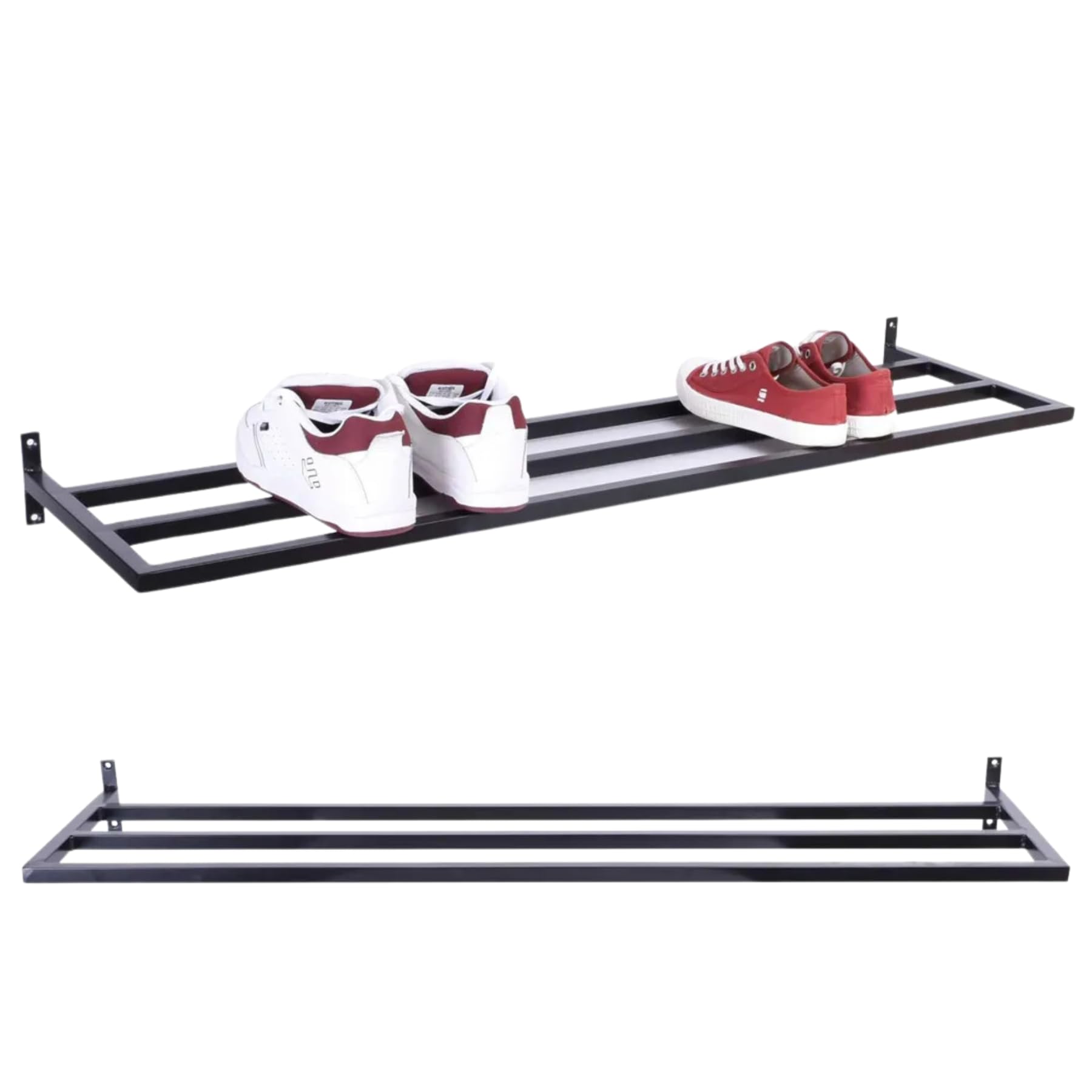 Schuhregal mit 1 Ebenen, Wandmontage, Hängende, Schuh-Organizer, Schuh Wandregal, Schuhablage, für Flur, aus pulverbeschichtetem Stahl, Breite 118 cm Tiefe 33 cm, praktisch und solide verarbeitet