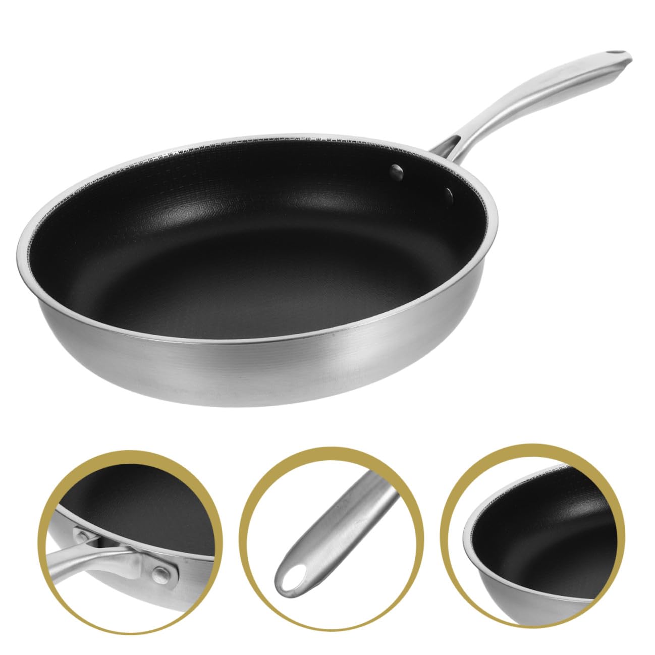 Ipetboom Padella 28 CM in Acciaio Inox Struttura a Nido d'Ape, Manico Isolante, Antiaderente, Adatta per Friggere Uova e Patatine su Fornelli Elettrici, per Cucine Domestiche