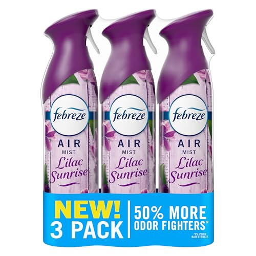 Image of Febreze Air Mist, Air Freshener Spray, Odor Fighting Room Spray, Deodorizer for Home Bathroom Kitchen Office Apartment Dorm Room Classroom, Lilac Sunrise Scent, 8.1oz (Pack of 3)