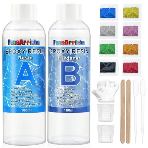 FansArriche Epoxidharz, transparent, 1: 1-Verhältnis; Kunstharz-Beschichtung, kristallklar, für Holz, künstlerische Kreationen, Restauration (360ml)