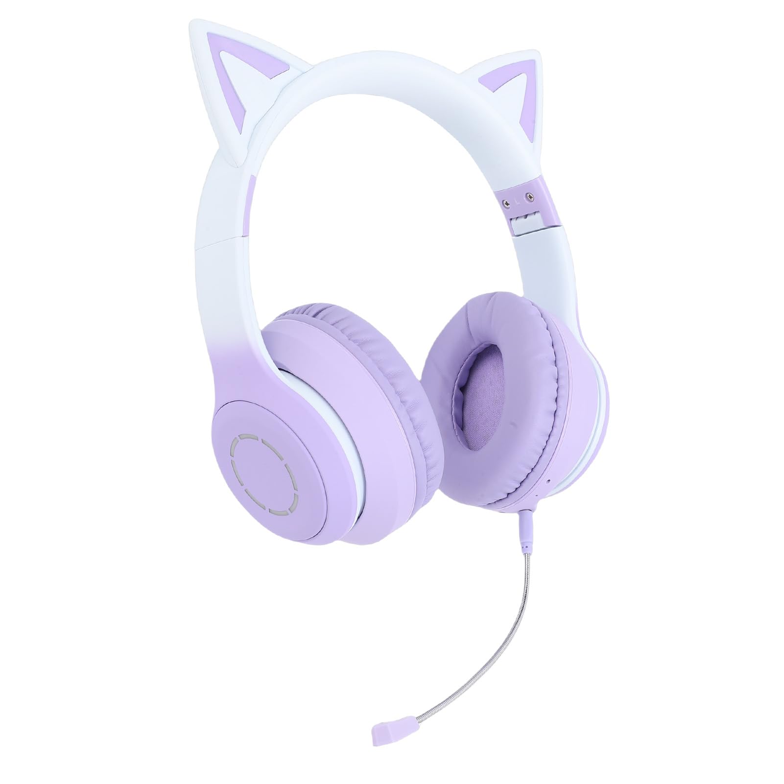 Casque Gaming sans Fil, Oreilles De Chat Mignonnes, Bluetooth 5.3, Éclairage LED, Microphone Amovible, Haut-Parleurs 40 Mm, Câble AUX 3,5 Mm, Pliable, Coussinets Confortables (Purple)