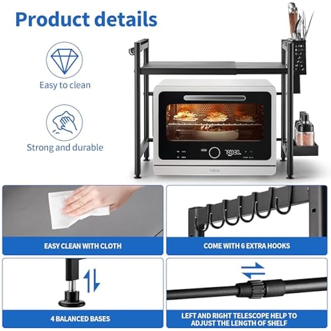 Microwave Oven Rack,Extendable Microwave Stand countertop, Adjustable Metal Storage Rack, Expandable Kitchen Countertop Organizer, Microwave Stand countertop