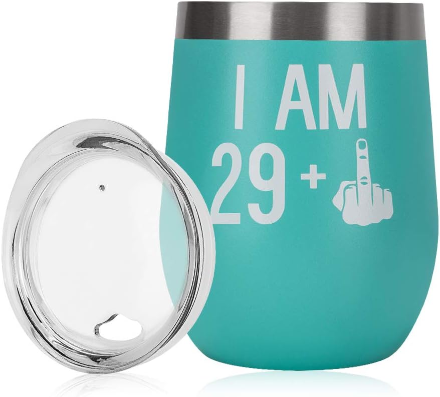 30th Birthday Gifts For Women Men 30th Birthday Decoration For Her Him Funny 29 + One Finger 12oz Stainless Steel Wine Tumbler with Lid