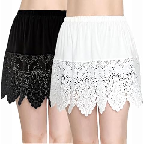 Vanrose Jan Women Lace Cami Extenders Half Slip for Under Shirts Black White, 2XL/3XL Cover