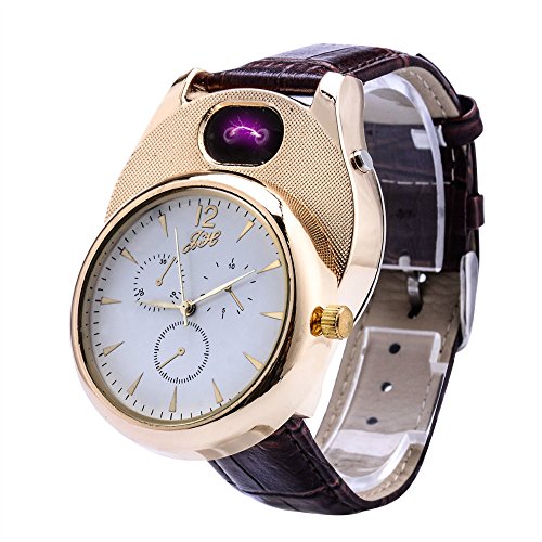 Aibote Multifunctional USB Arc Cigarette Plasma Lighter Novelty Quartz Watch Rechargeable Sports Wristwatch