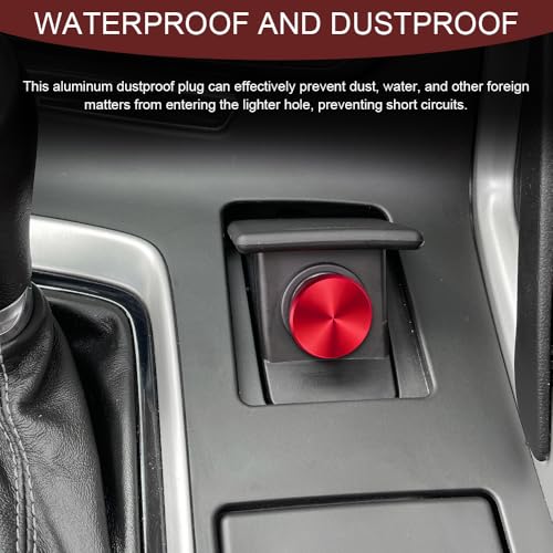 Image of Car Cigarette Lighter Plug Cover, Cigarette Lighter Covers, Aluminum Plugs Cover Car Decoration, Waterproof Dustproof Cigarette Lighter Socket Cap for SUV Truck with 12V Power Source (Red)