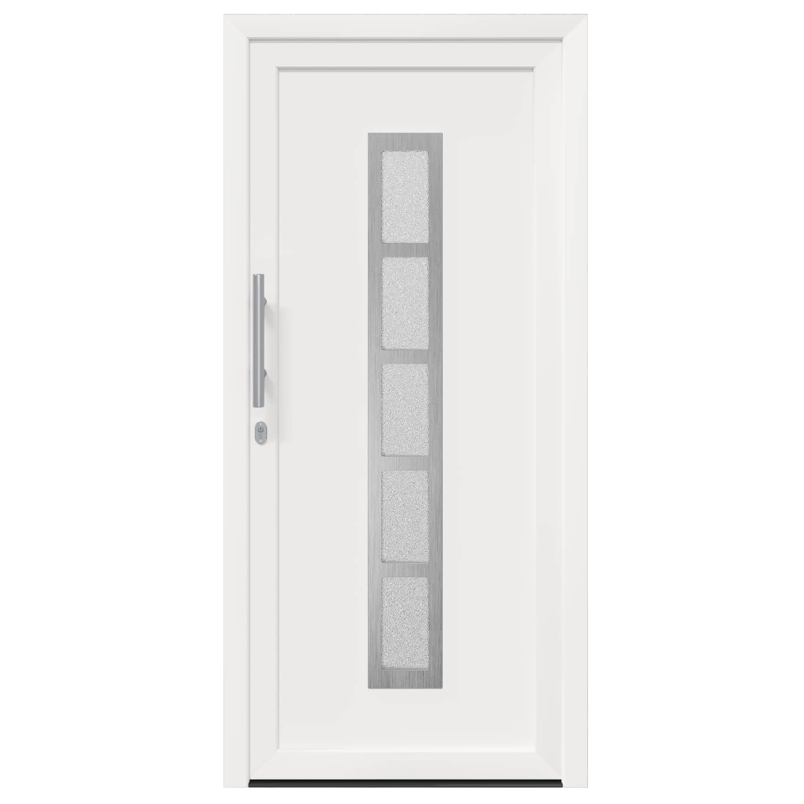 Drzwi wejściowe białe PCW 98 x 208 cm, drzwi zewnętrzne z wkładką szklaną, drzwi wejściowe z zamkiem i blokadą do izolacji cieplnej i wygłuszania w mieszkaniu