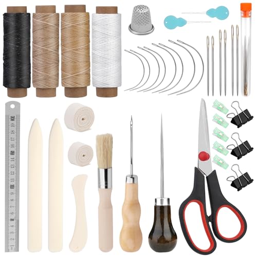 41 Pcs Book Binding Kits 3 Pcs Bone Folder Paper Creaser Paper Folding Tool Book Binding Starter Tools Kit with Binding Ribbon Brush Waxed Thread, Awl for Bookbinding
