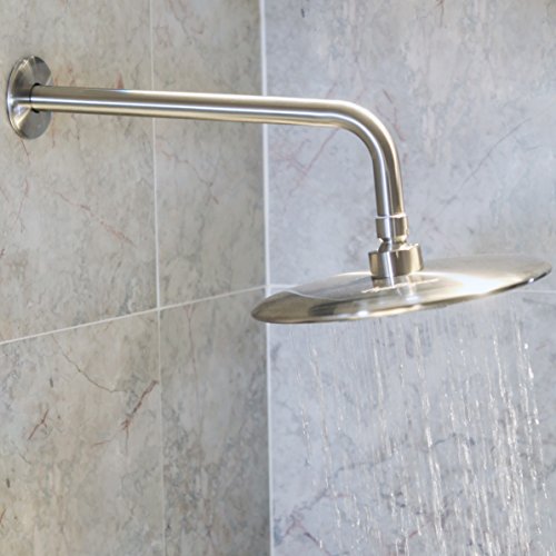 12 Inch Shower Arm And Flange - Solid Stainless Steel, Wall-Mounted For Fixed Shower Head & Rain Showerhead - Aqua Elegante - Brushed Nickel - Thumbnail 5