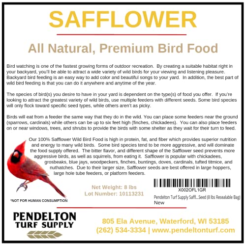 Pendelton Turf Supply Safflower Wild Bird Seed | All-Natural, Premium Bird Seed (8 lbs Resealable Bag) - Thumbnail 3