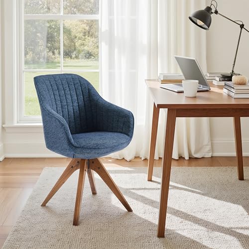 Zouron Swivel Desk Chair Cotton Fiber Blue - Mid Century Modern Accent Chair Diningchair with Oak Wood Natural Brown Legs for Home Office