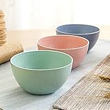 Golandstar Eco Friendly Healthy Wheat Straw Plastic Bowl for Rice,Noodles,Soup, Popcorn, Fruit, Salad,Ice Cream,Cereal Dinner Party Bowls 3pcs Set (3pcs, Blue, Green, Pink)