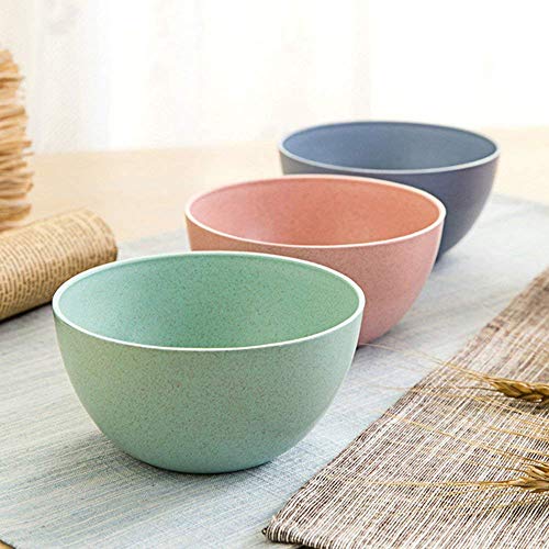 Golandstar Eco Friendly Healthy Wheat Straw Plastic Bowl for Rice,Noodles,Soup, Popcorn, Fruit, Salad,Ice Cream,Cereal Dinner Party Bowls 3pcs Set (3pcs, Blue, Green, Pink)