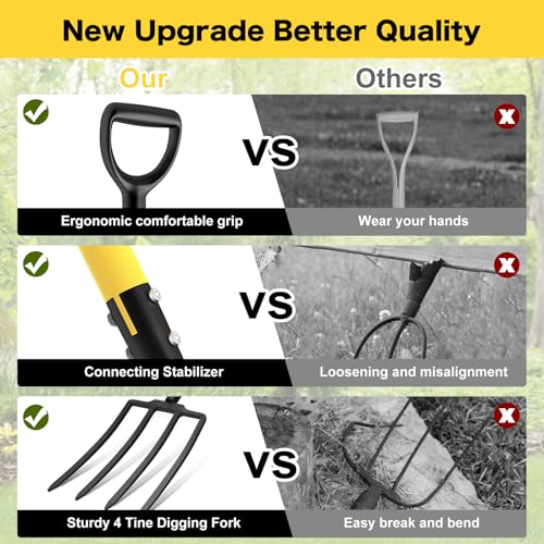 image for Coopvivi Pitch Fork, 4 Tine Heavy Duty Garden Fork with Ergonomic No-S