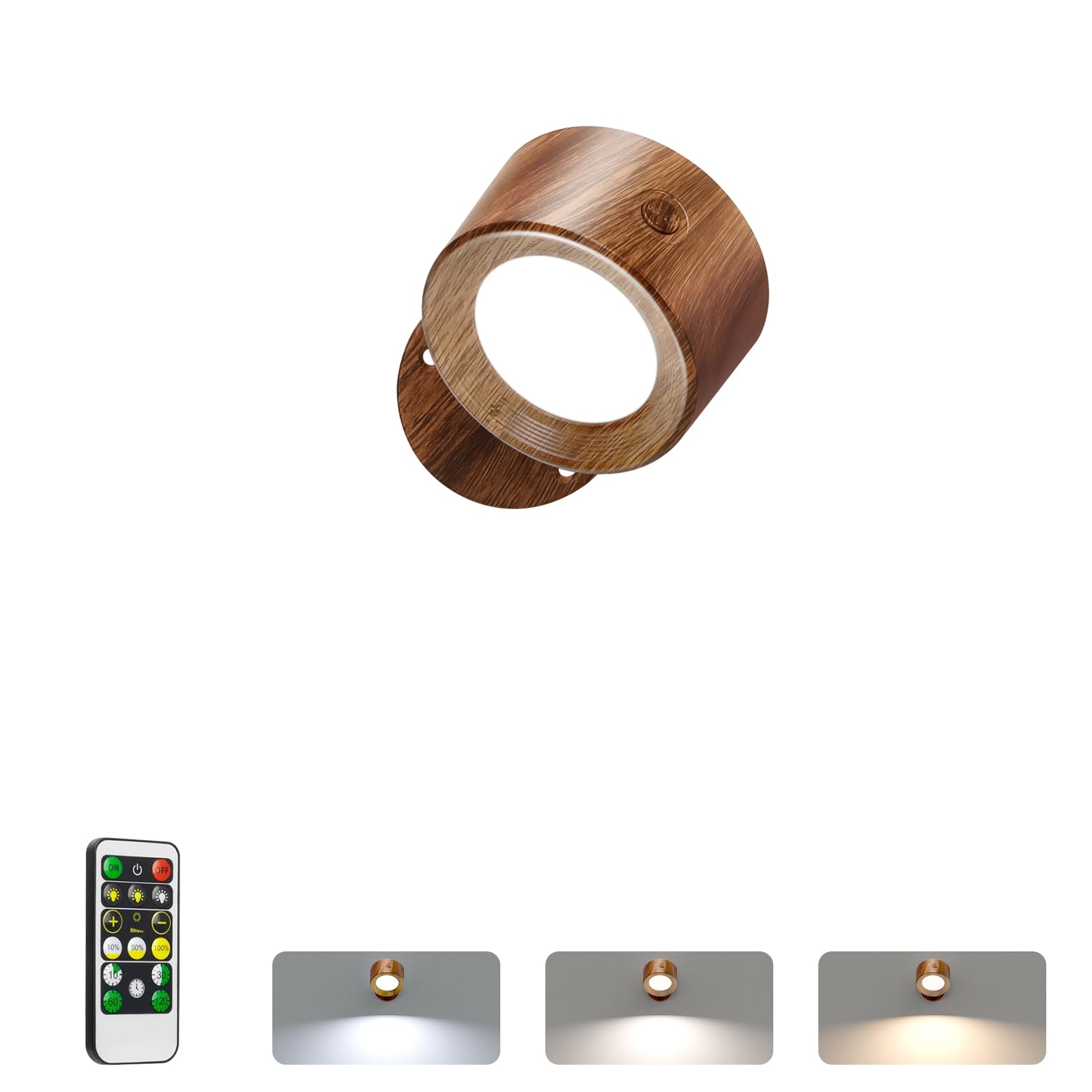 LED Wall Reading Lights with Remote, 1 Pack Rechargeable Wall Mounted Reading Sconces Lamp 3000mAh