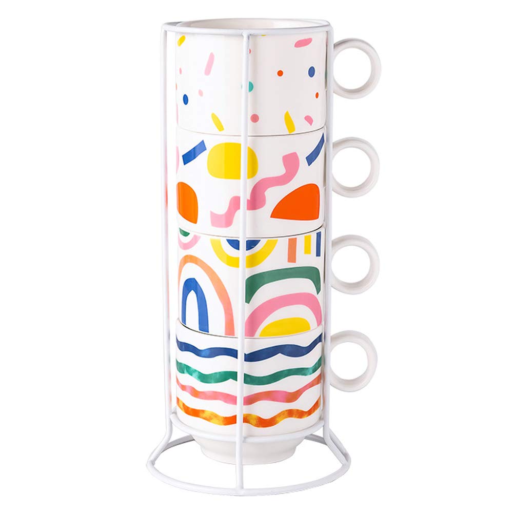 Tasses à café en céramique DOITOOL | Set de 4 tasses empilables 200ml avec support de cuisine