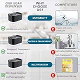 Collazoey Kitchen Washing Up Dozownik płynu do mycia 2 w 1, dozownik mydła z uchwytem na gąbkę, dozownik detergentu, w zestawie z gąbką do mycia naczyń (czarny)