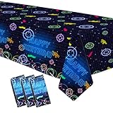 Xenorik Laser Tag Birthday Party Tablecloth Decorations - Disposable Laser Tag Party Supplies Table Cover, Neon Glow Laser Tag Shooting Game Birthday Decorations Table Cloth - 3 Pack (54in x 108in)
