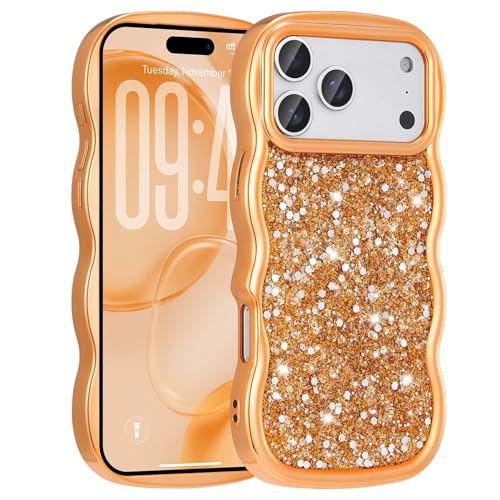 Coque iPhone 17 Pro mignonne avec strass brillants et cadre ondulé protecteur