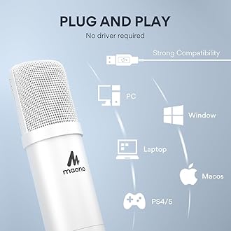 MAONO USB Microphone, 192kHz/24bit Plug & Play PC Computer Podcast Condenser Cardioid Metal Mic Kit with Professional Sound Chipset for Recording, Gaming, Singing, YouTube, AU-A04 Off-White