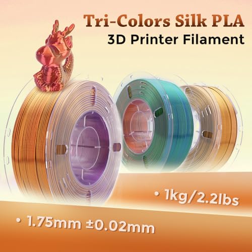 Image of VOXELAB Silk Tri-Color PLA Filament 1.75mm for 3D Printer, Rainbow Multicolor Silk PLA 1KG (2.2lbs) Spool, High Precision + /- 0.03mm, Smooth & Shiny 3D Printing Filament,Red Gold Purple