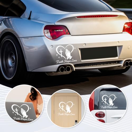 Image of Large Christian Car Decals, Faith Hope Love Praying Hands Stickers - 11 inch x 10 inch Waterproof Vinyl Sticker for Car, Truck, Window, Bumper, Laptop, Wall (Praying Hands-White)