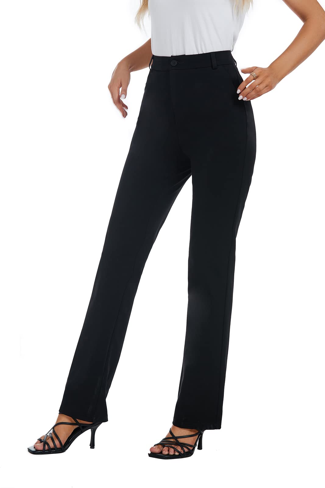 Women's Stretchy Straight Leg Dress Work Pants Business Office Casual Slacks with Pockets