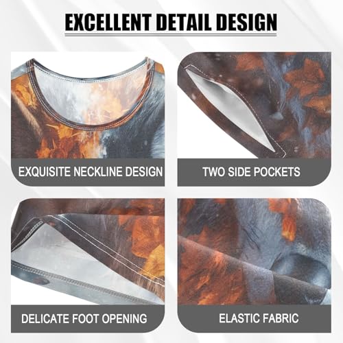 ALAZA Wolf Maple Leaf Fall Winter Pajamas Set Short Sleeve Cotton Sleepwear Summer Pjs 2 Piece 5-14Y4