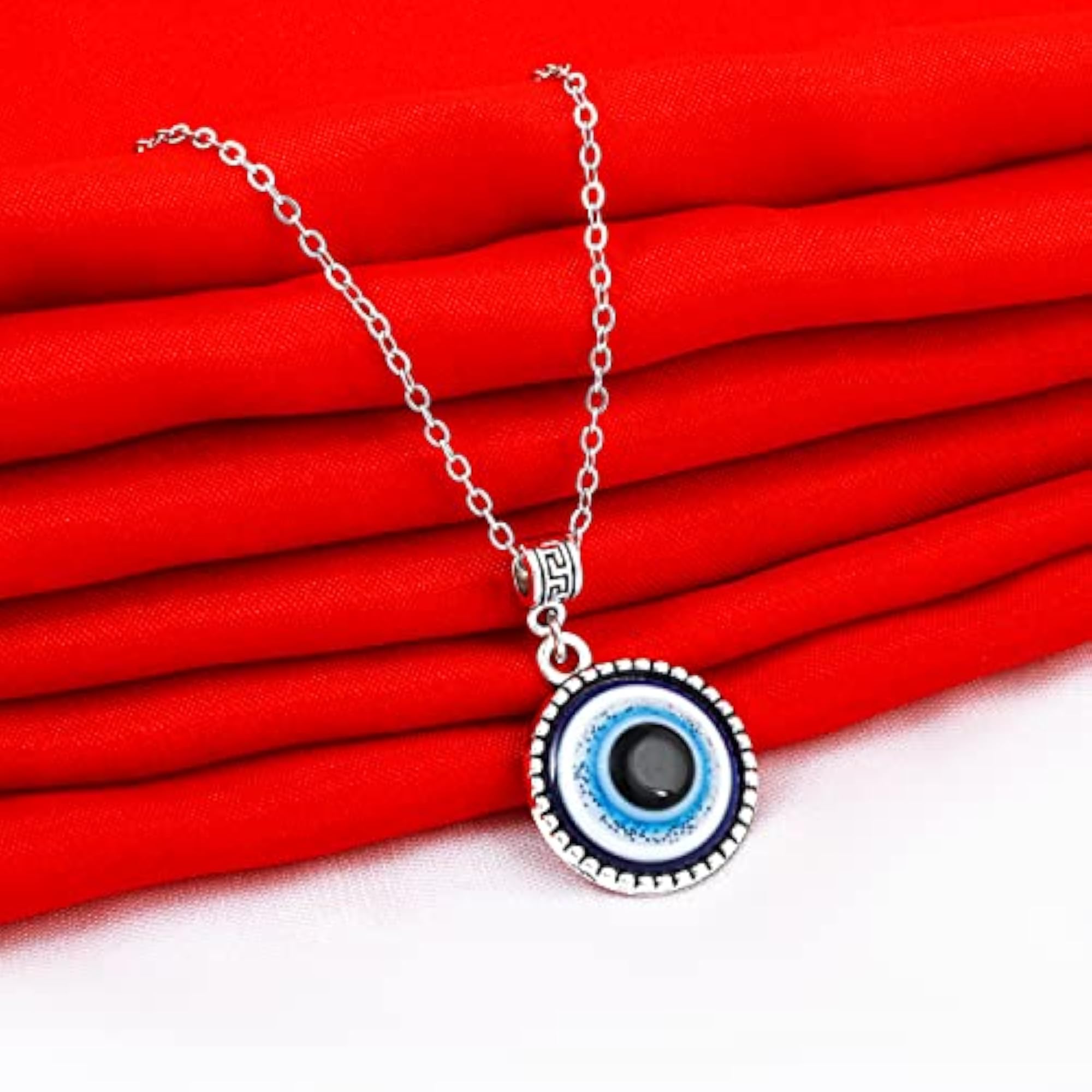 Unisex Silver Plated Evil Eye Pendant Necklace, Stylish Gift