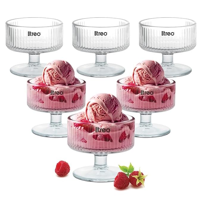 Treo by Milton Elix Dessert Bowls | Wide Mouth for Easy Serving | Perfect for Sundaes, Ice Cream & Layered Desserts | Ideal for Cafes, Parties & Home | Set of 6, 180 ml Each