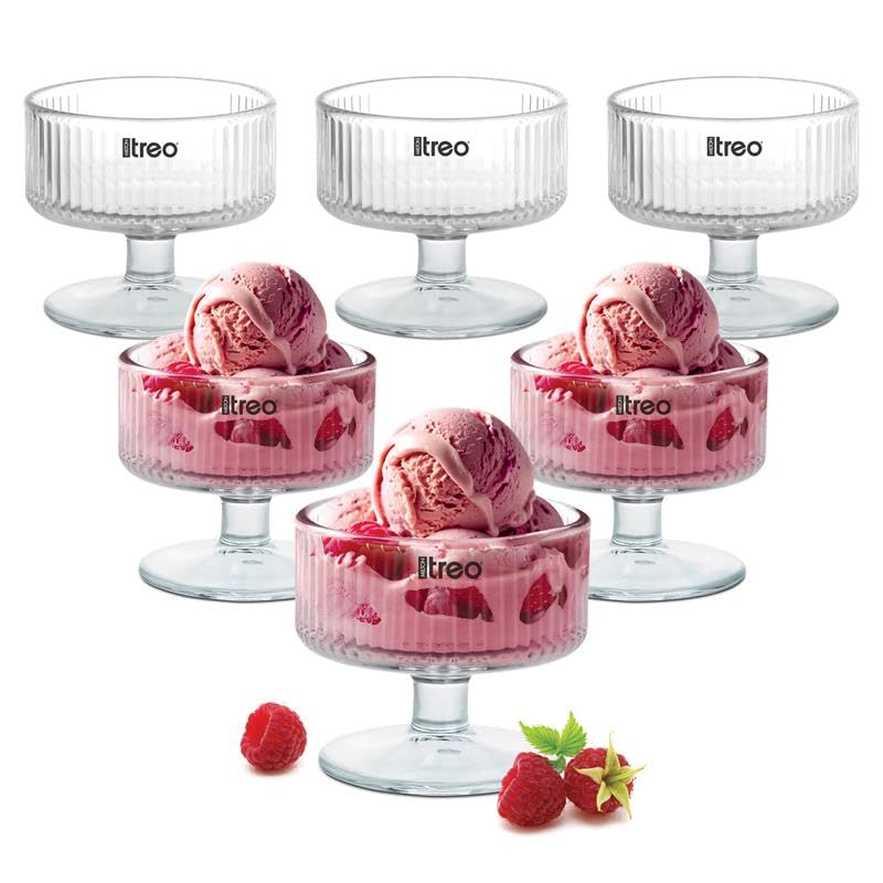Treo by Milton Elix Dessert Bowls | Wide Mouth for Easy Serving | Perfect for Sundaes, Ice Cream & Layered Desserts | Ideal for Cafes, Parties & Home | Set of 6, 180 ml Each