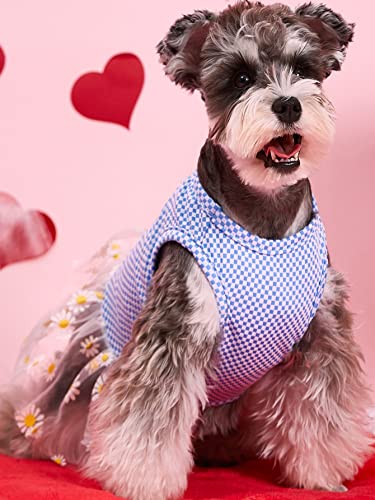 Qwinee Dog Princess Dress Daisy Print Cat Vest Dresses Mesh Tutu Skirt Dog Wedding Party Birthday Dress For Small Dogs Puppy Kitten Blue M #TOP1