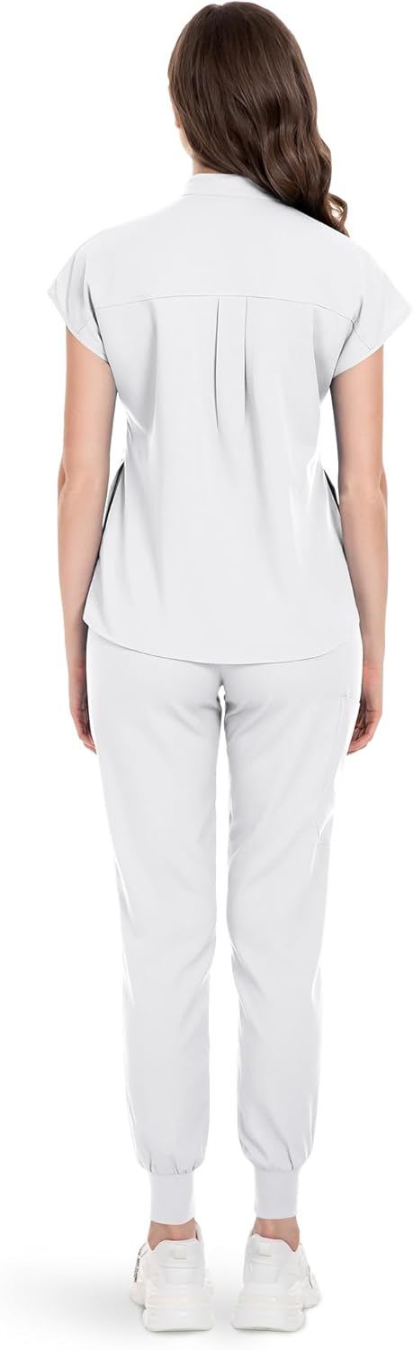 niaahinn Scrubs Set for Women Nurse Uniform Jogger Suit Stretch Top & Pants with Multi Pocket for Nurse Esthetician Workwear - Image 6