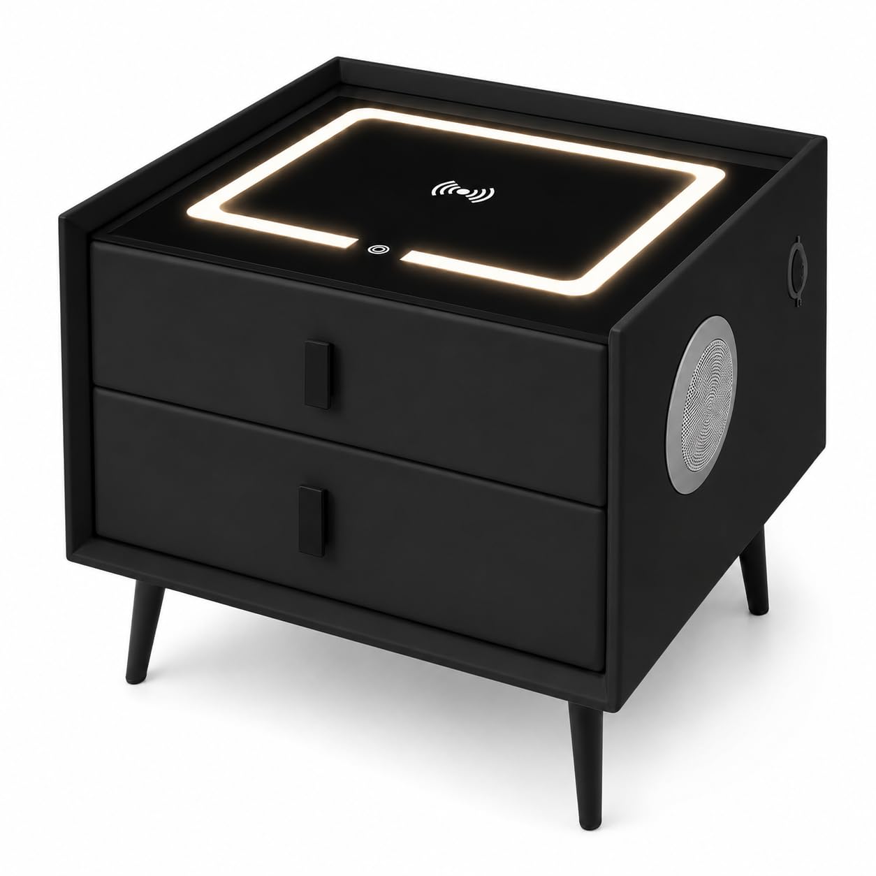 TrendMax Smart Bedside Table – LED Light Nightstand with USB Ports, Wireless Charging, 2 Drawers, Dual Speakers Bedroom Cabinet (White)-image-19