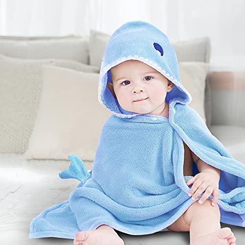 Moorfowl Shark Hooded Bath Towel Poncho For Kids Ultra Soft Baby Beach Towel Wrap Absorbent Toddler Bathrobe Towel Hooded Blanket Newborn Shower Gifts For Baby Boys Girls-28" X 55" #TOP5