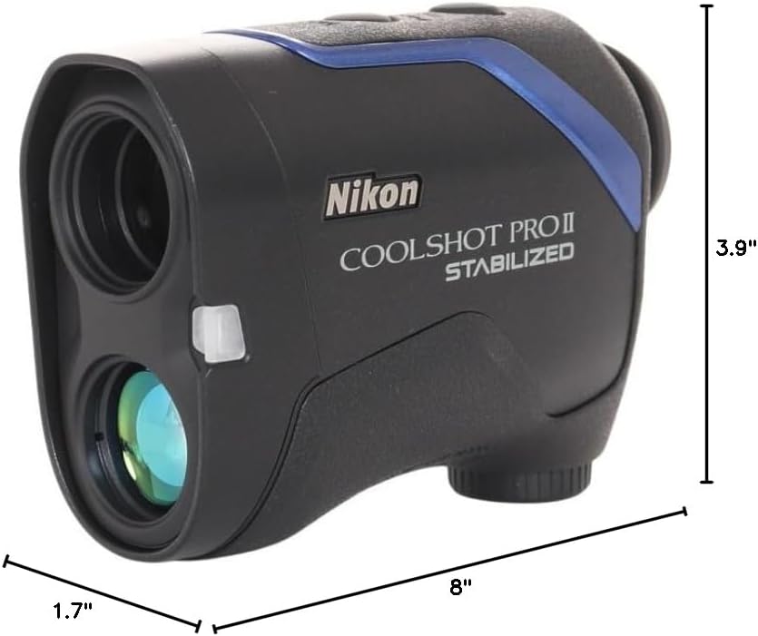 Nikon COOLSHOT PROII STABILIZED with dimensions labeled