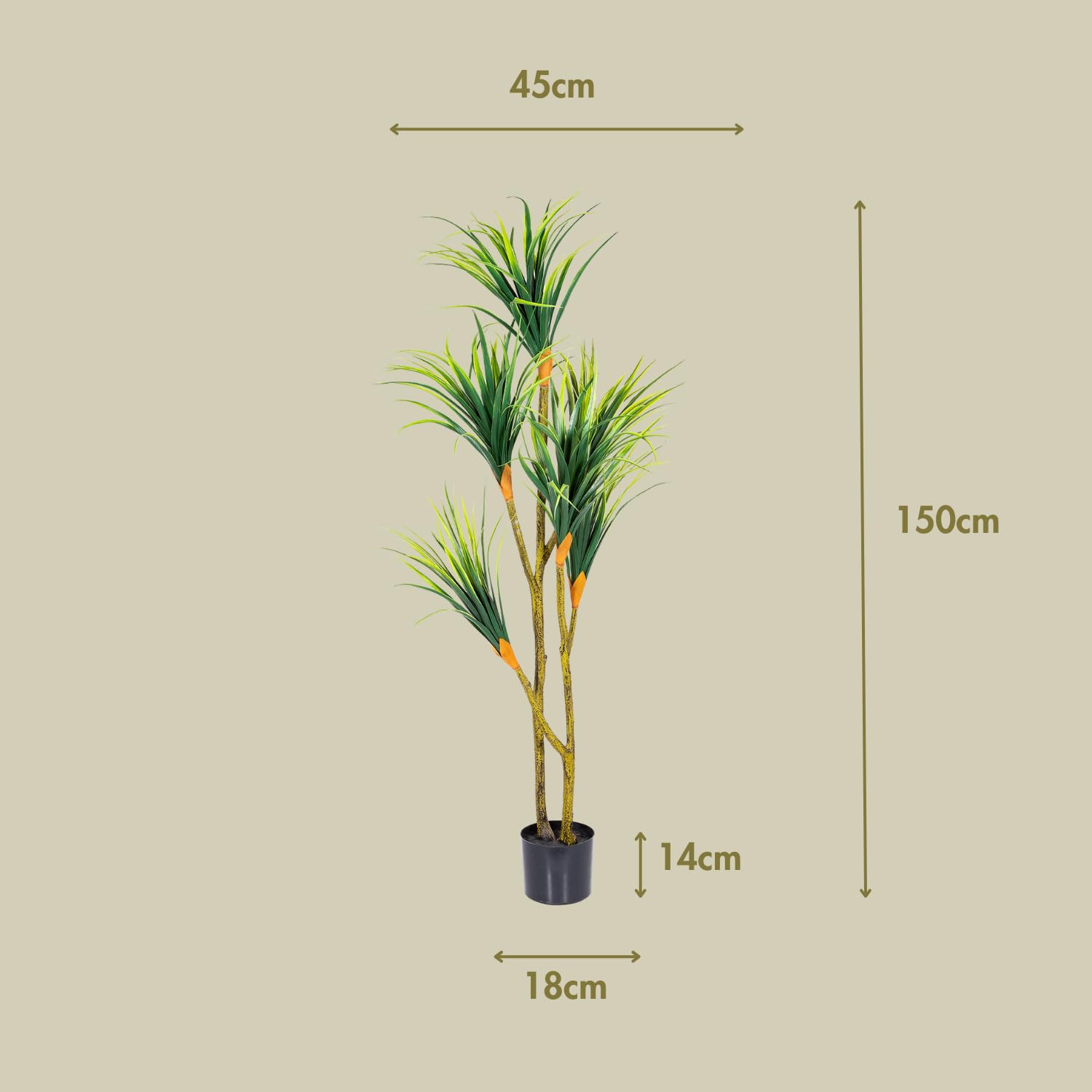 Planta Artificial | Drácena 150 cm | Drácena Artificial 150 cm, Material Resistente Ideal para Salón, Oficina y Recibidor