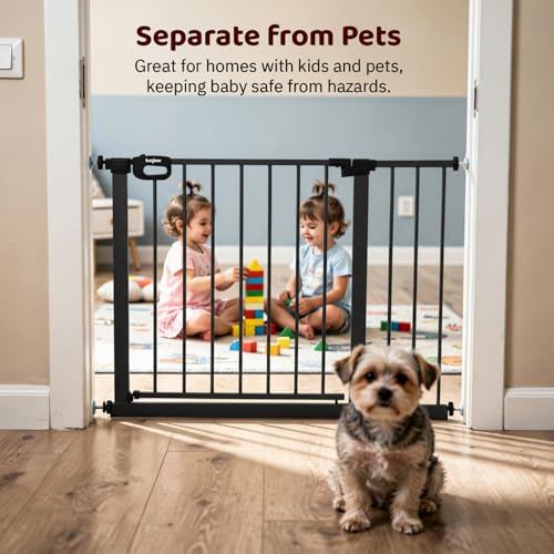 Image of Baybee Baby Safety Gate for Door & Stairs 75-105 cm | No Drill Auto-Close Safety Gate for Kids & Pets | 180 Wide Opening Door Safety Gate | Adjustable Baby & Dog Gate Barrier for Home (Black)