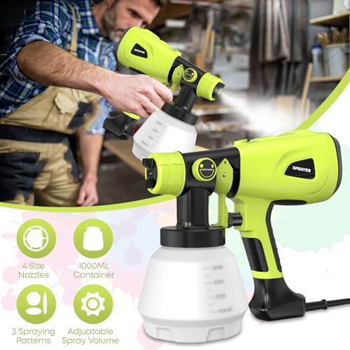 Paint Sprayer Tool 1000W High Power Electric Spray Paint Gun for Lawn and Garden Easy to Clean for Furniture Home Interior House Painting Bright Green - Thumbnail 7