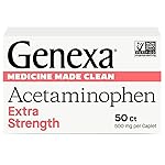 Genexa Clean Acetaminophen 500mg Extra Strength, Dye Free Pain Reliever Fever Reducer, 0% Artificial Additives, Pain Medicine for Adults, Relieves Headache, Backache, Minor Arthritis Pain, 50 Tablets
