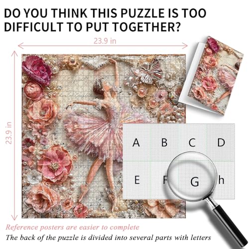 Rompecabezas para adultos de 1000 piezas, PICKFORU con temática de bailarina, cristales y mariposas florales, difícil, como decoración para el hogar miniatura 3