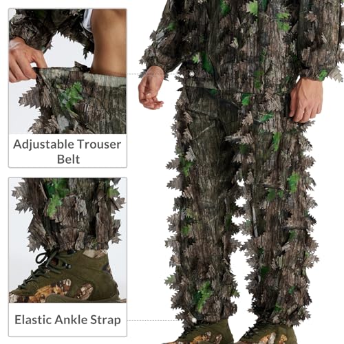 LOOGU Leafy Camo Hunting Suit 3D Ghillie Suits Military and Shooting Accessories Tactical Gear Clothing Leaf Camouflage Jacket and Pants Outfits (Green 3XL) - Thumbnail 4