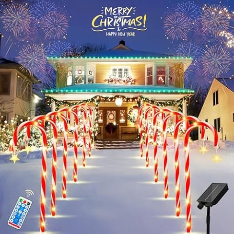 Christmas Decorations 10 Pack Candy Cane Lights with 8 Modes, Christmas Lights Outdoor Waterproof, Christmas Outdoor Decorations Outside for Yard/Garden/Lawn/Tree/Pathway/Patio/Holiday Decor (led1) Cover