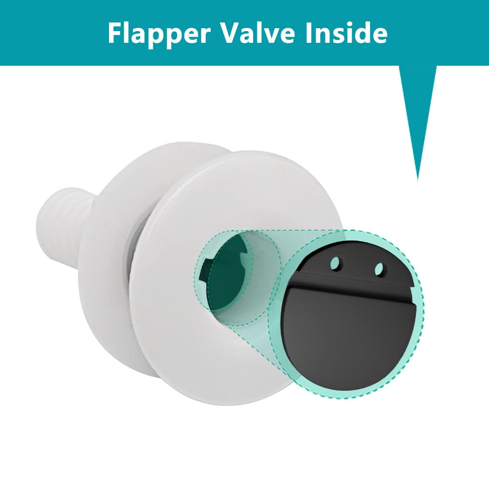 3/4 Inch Thru Hull Scupper Flapper Valve Fittings, Straight White Finish